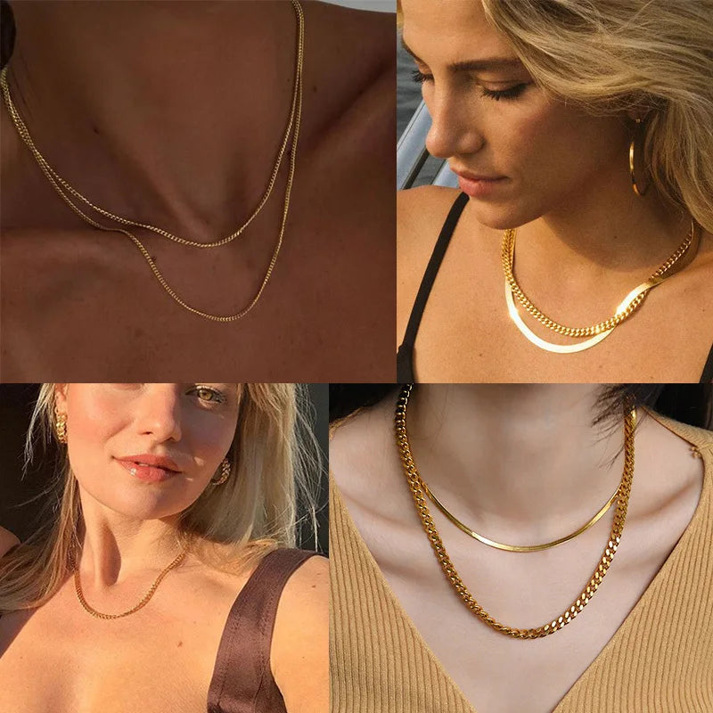 Cuban Chain Necklace for Women , gold color