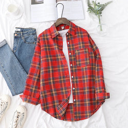 2023 New Fashion Loose Womens Plaid Shirt Fresh College Style - Hit Fash