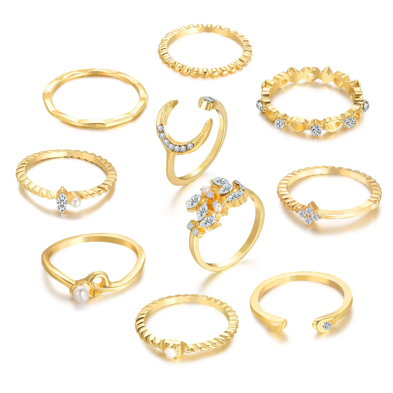 10Pcs Rings Suit For Women Gold-color Chains - Hit Fash