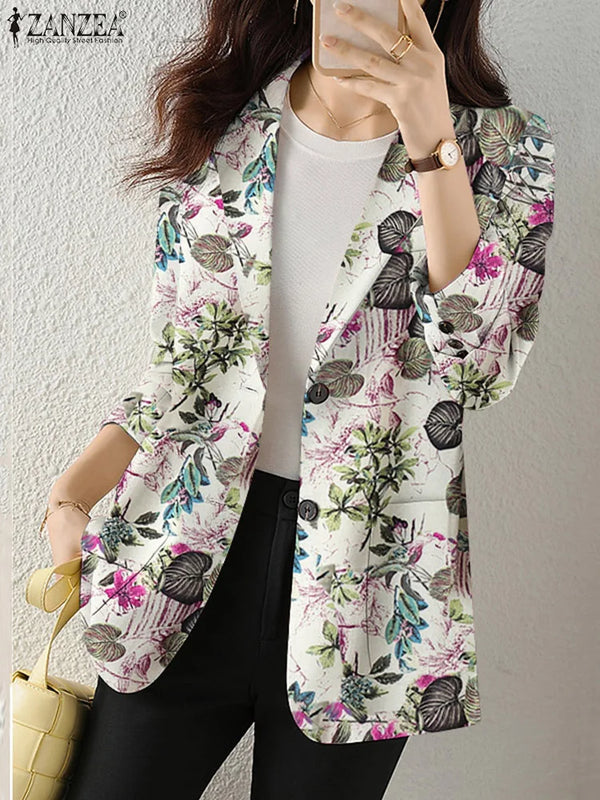 Women Autumn Blazer Retro Printed Coats - Hit Fash