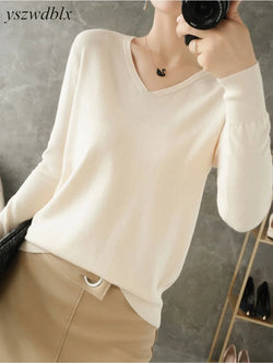 Womens Sweaters Spring Autumn V-neck Knitted Pullovers - Hit Fash