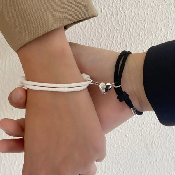 2 Piece Color Black White Hand Rope Love Magnetic Couple - Hit Fash