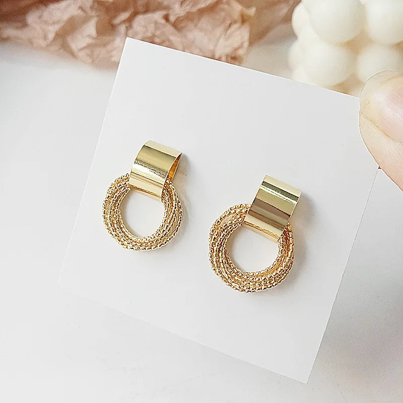 Retro Metal Gold Color Multiple Small Circle Stud Earrings for Women - Hit Fash