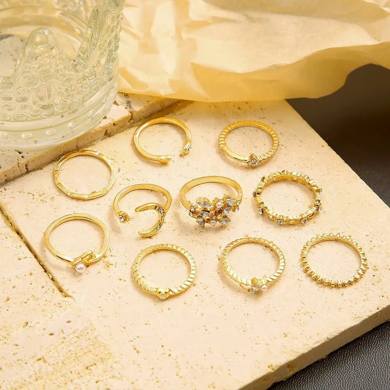 10Pcs Rings Suit For Women Gold-color Chains - Hit Fash