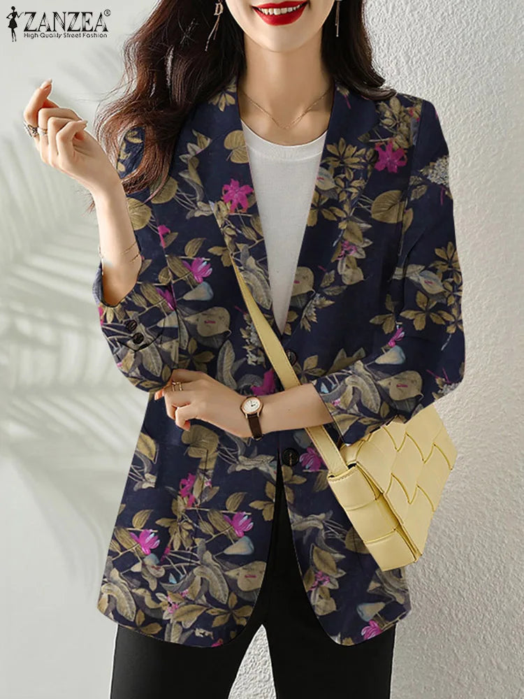 Women Autumn Blazer Retro Printed Coats - Hit Fash