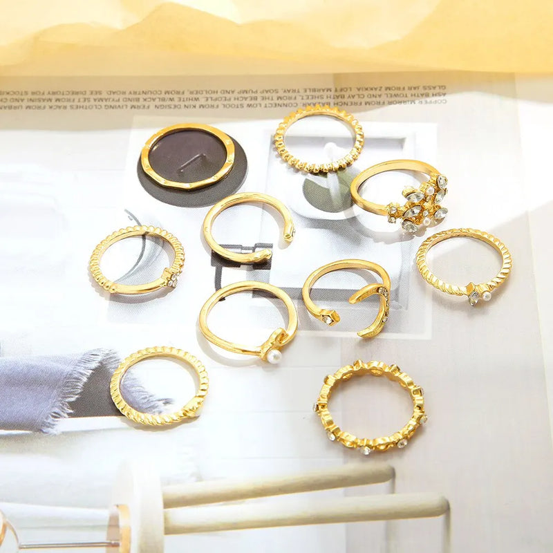 10Pcs Rings Suit For Women Gold-color Chains - Hit Fash