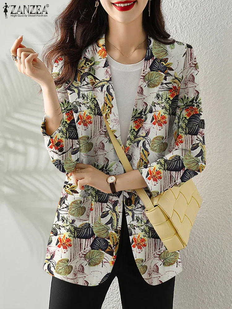 Women Autumn Blazer Retro Printed Coats - Hit Fash