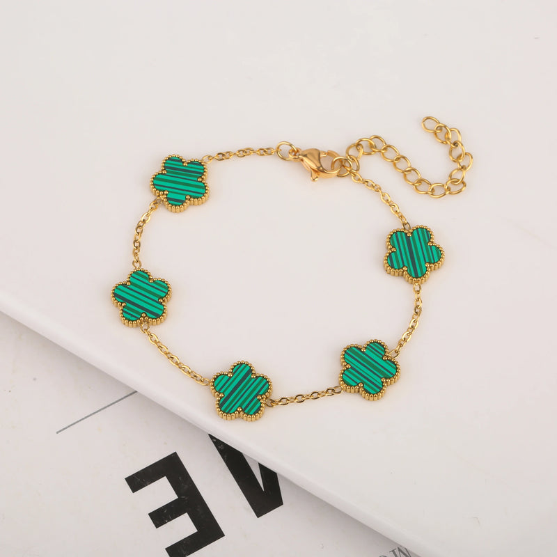 Adjustable New Design Gold Plated Stainless Steel Chain , green flower