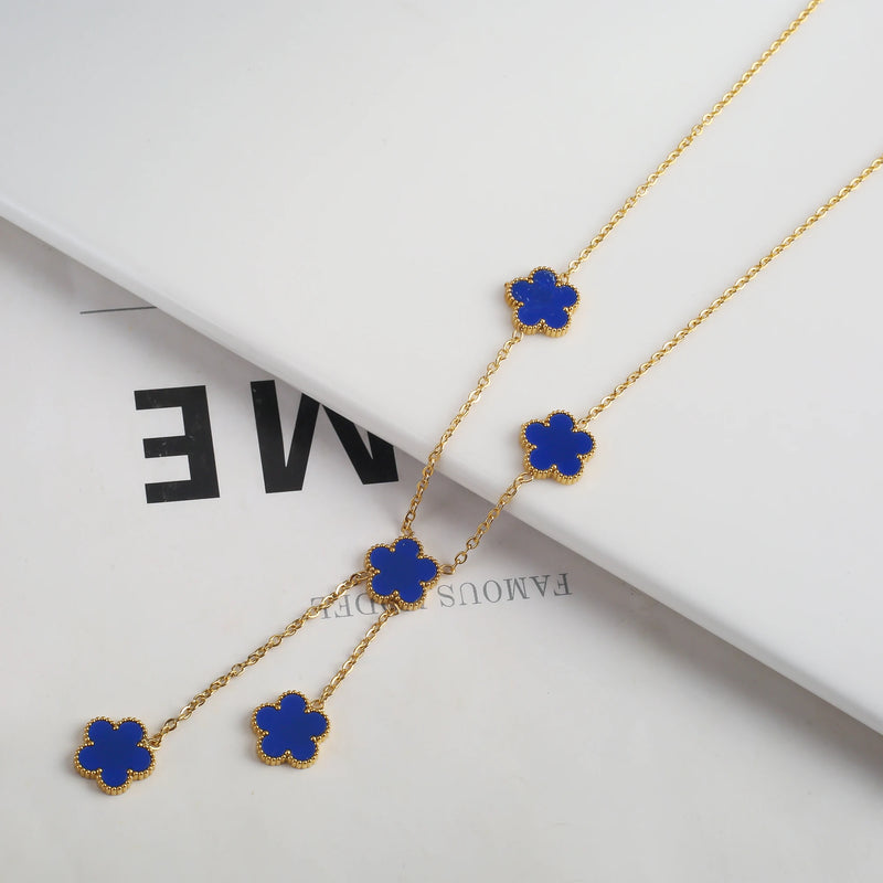 Adjustable New Design Gold Plated Stainless Steel Chain , blue flowers 2