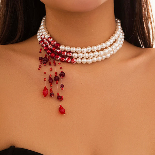 Multilayer Vintage Red Blood Pattern Halloween Jewelry - Hit Fash