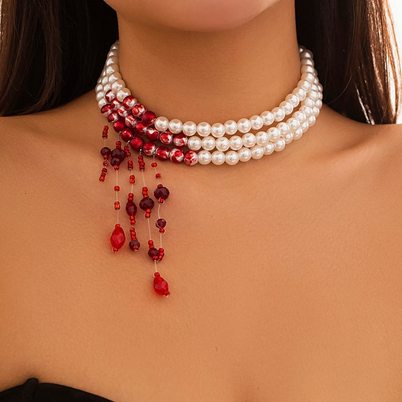 Multilayer Vintage Red Blood Pattern Halloween Jewelry - Hit Fash