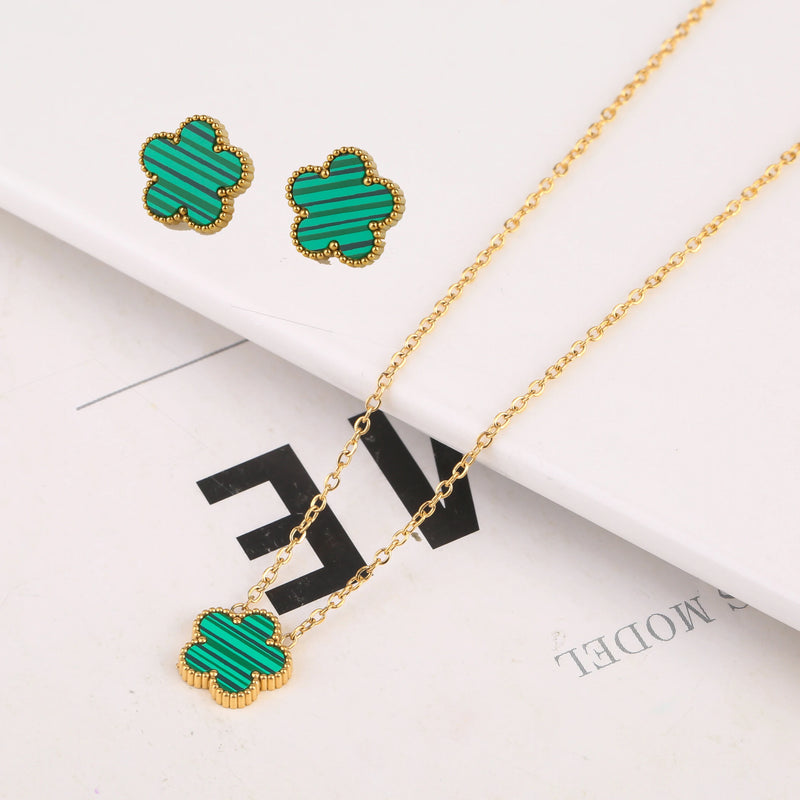 Adjustable New Design Gold Plated Stainless Steel Chain , 3 green flower