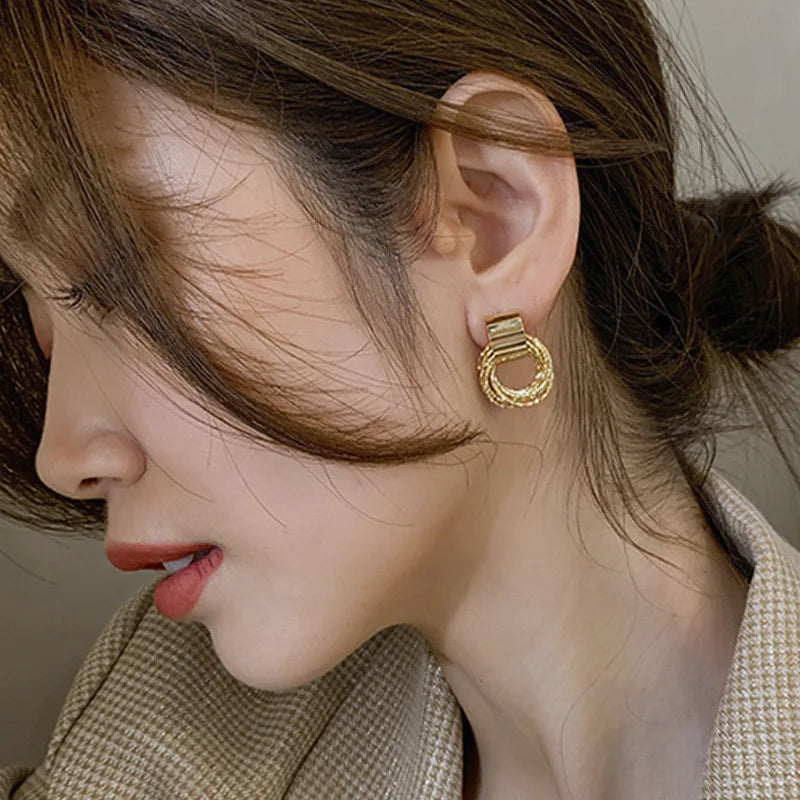 Retro Metal Gold Color Multiple Small Circle Stud Earrings for Women - Hit Fash