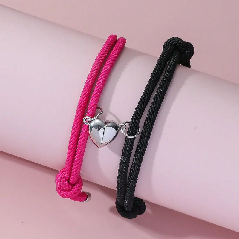 2 Piece Color Black White Hand Rope Love Magnetic Couple - Hit Fash