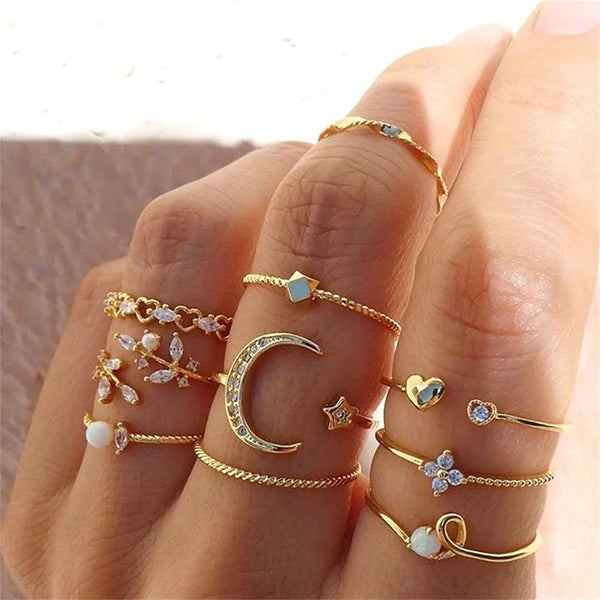 10Pcs Rings Suit For Women Gold-color Chains - Hit Fash