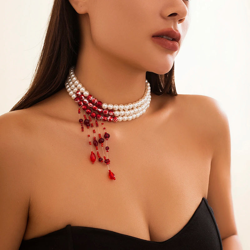 Multilayer Vintage Red Blood Pattern Halloween Jewelry - Hit Fash