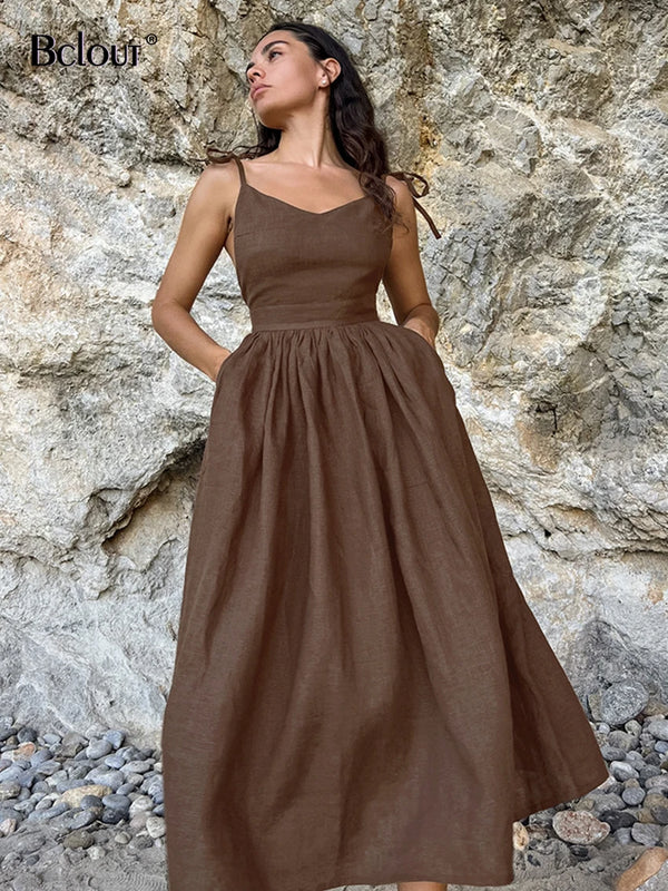 Fashion Brown Linen Long - Hit Fash