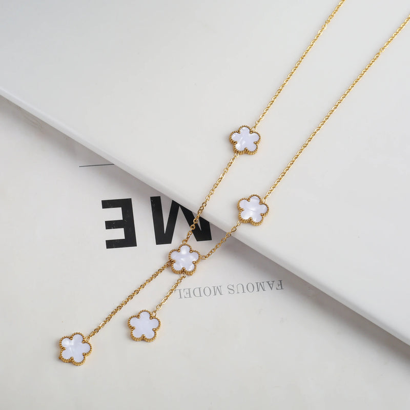 Adjustable New Design Gold Plated Stainless Steel Chain , white flowers 2