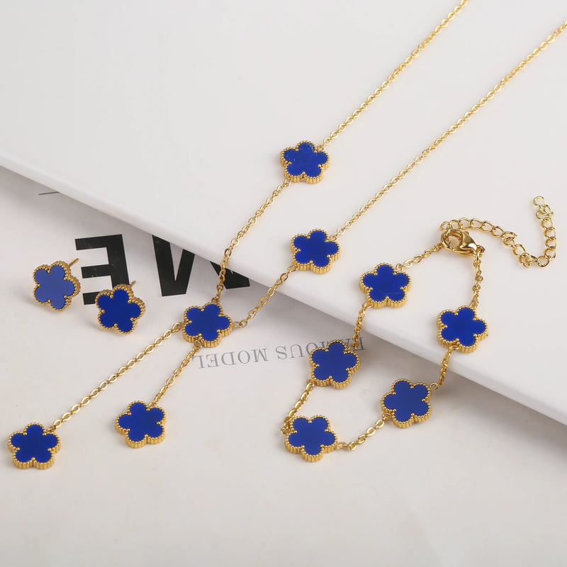 Adjustable New Design Gold Plated Stainless Steel Chain , blue flowers