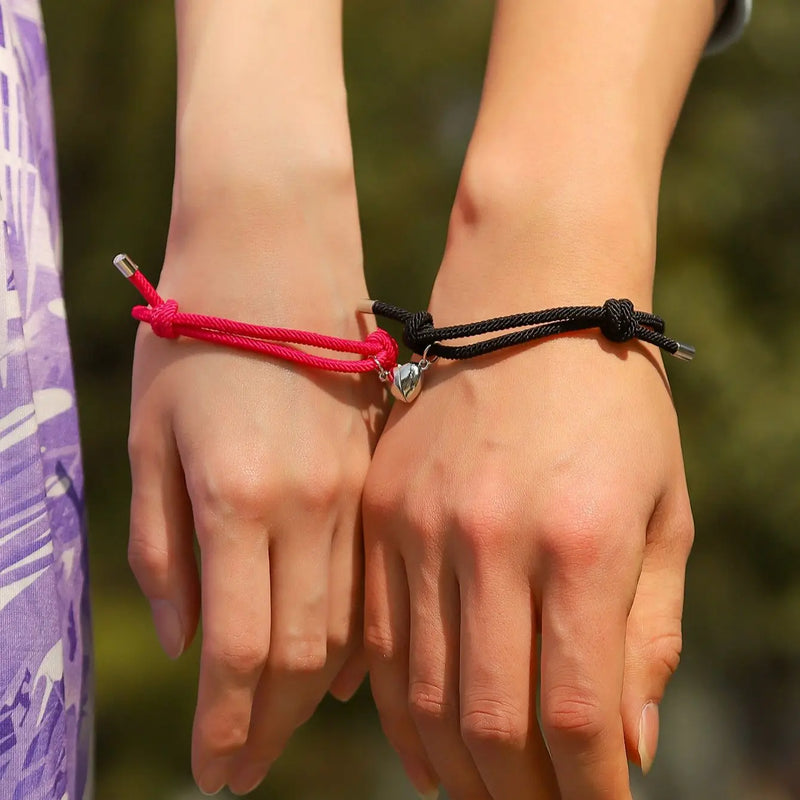 2 Piece Color Black White Hand Rope Love Magnetic Couple - Hit Fash