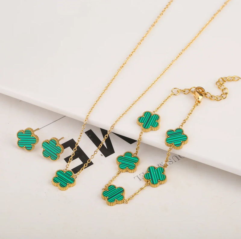 Adjustable New Design Gold Plated Stainless Steel Chain , green flower 2