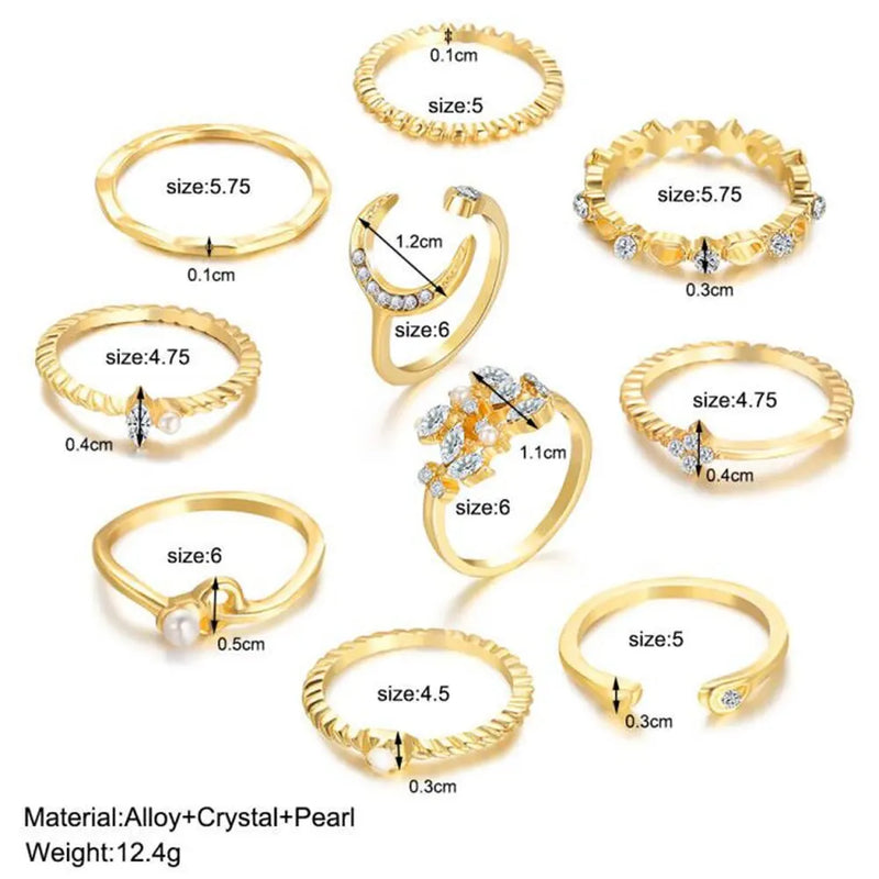 10Pcs Rings Suit For Women Gold-color Chains - Hit Fash