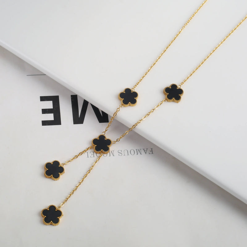 Adjustable New Design Gold Plated Stainless Steel Chain , black flowers 2