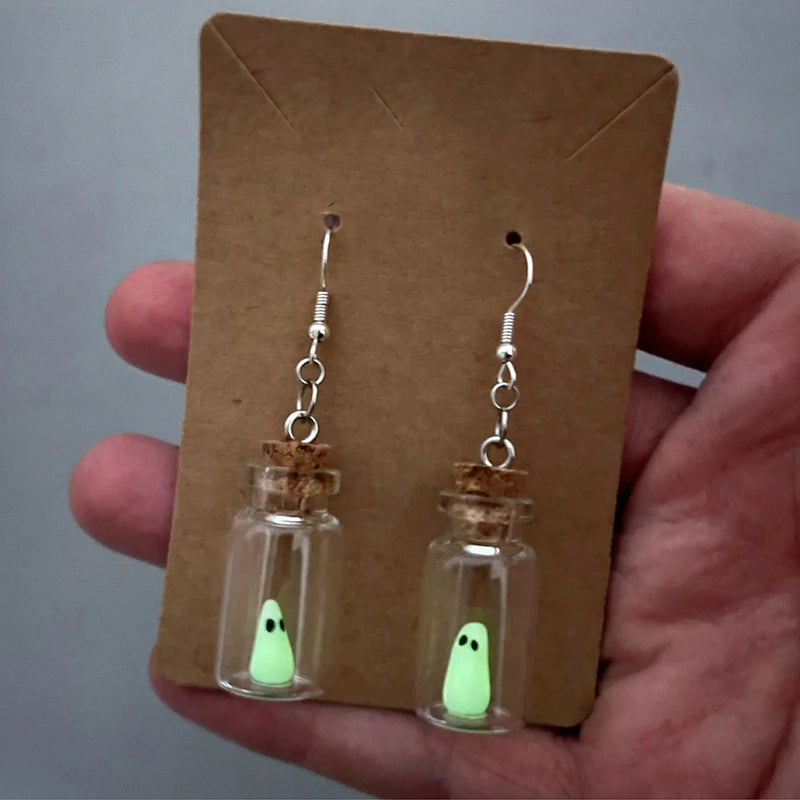 Glow in the Dark Ghost Dangle Earrings Luminous Halloween Jewelry for Women and Girl - Hit Fash