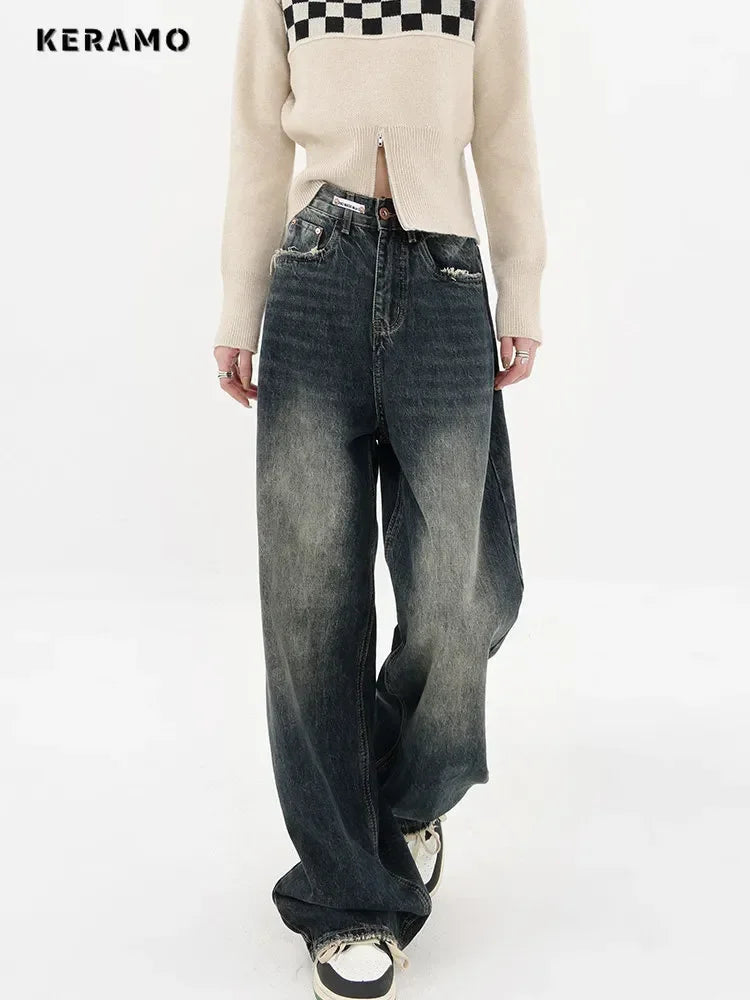 Streetwear Retro High Waist Jeans - Hit Fash