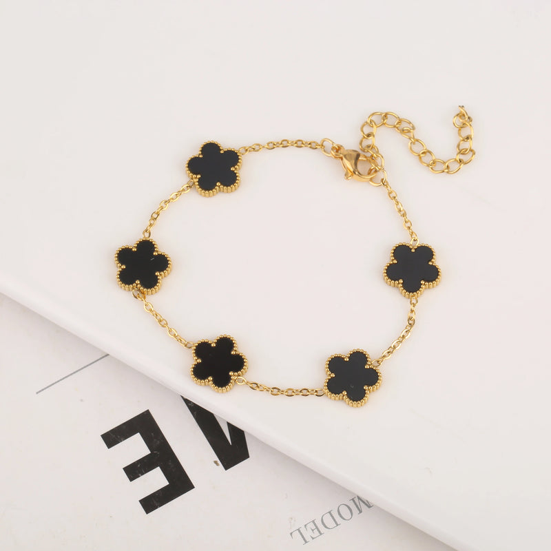 Adjustable New Design Gold Plated Stainless Steel Chain , black flower