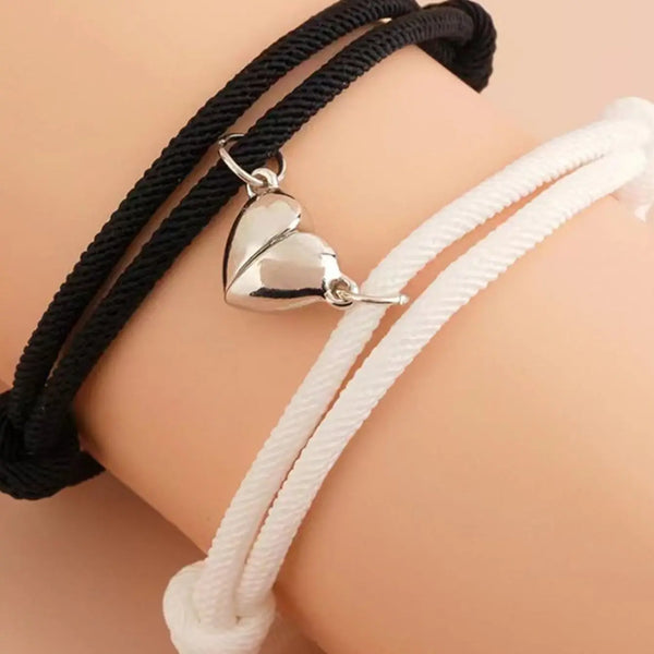 2 Piece Color Black White Hand Rope Love Magnetic Couple - Hit Fash