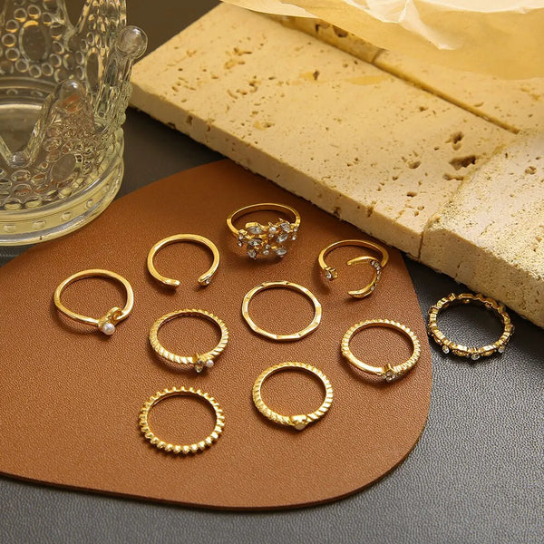 10Pcs Rings Suit For Women Gold-color Chains - Hit Fash