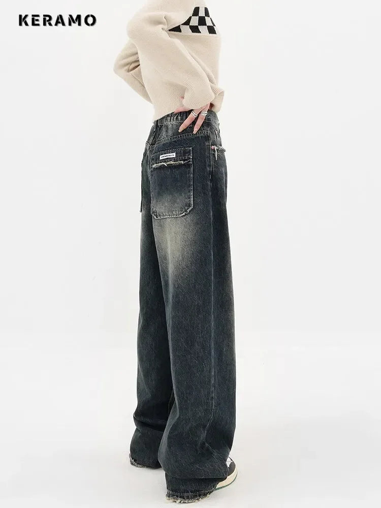 Streetwear Retro High Waist Jeans - Hit Fash