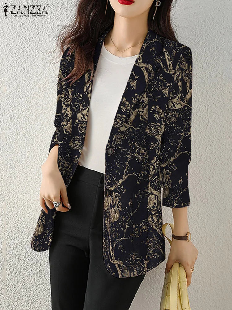 Women Autumn Blazer Retro Printed Coats - Hit Fash