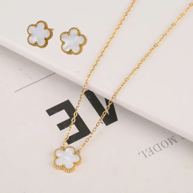 Adjustable New Design Gold Plated Stainless Steel Chain , with white earrings